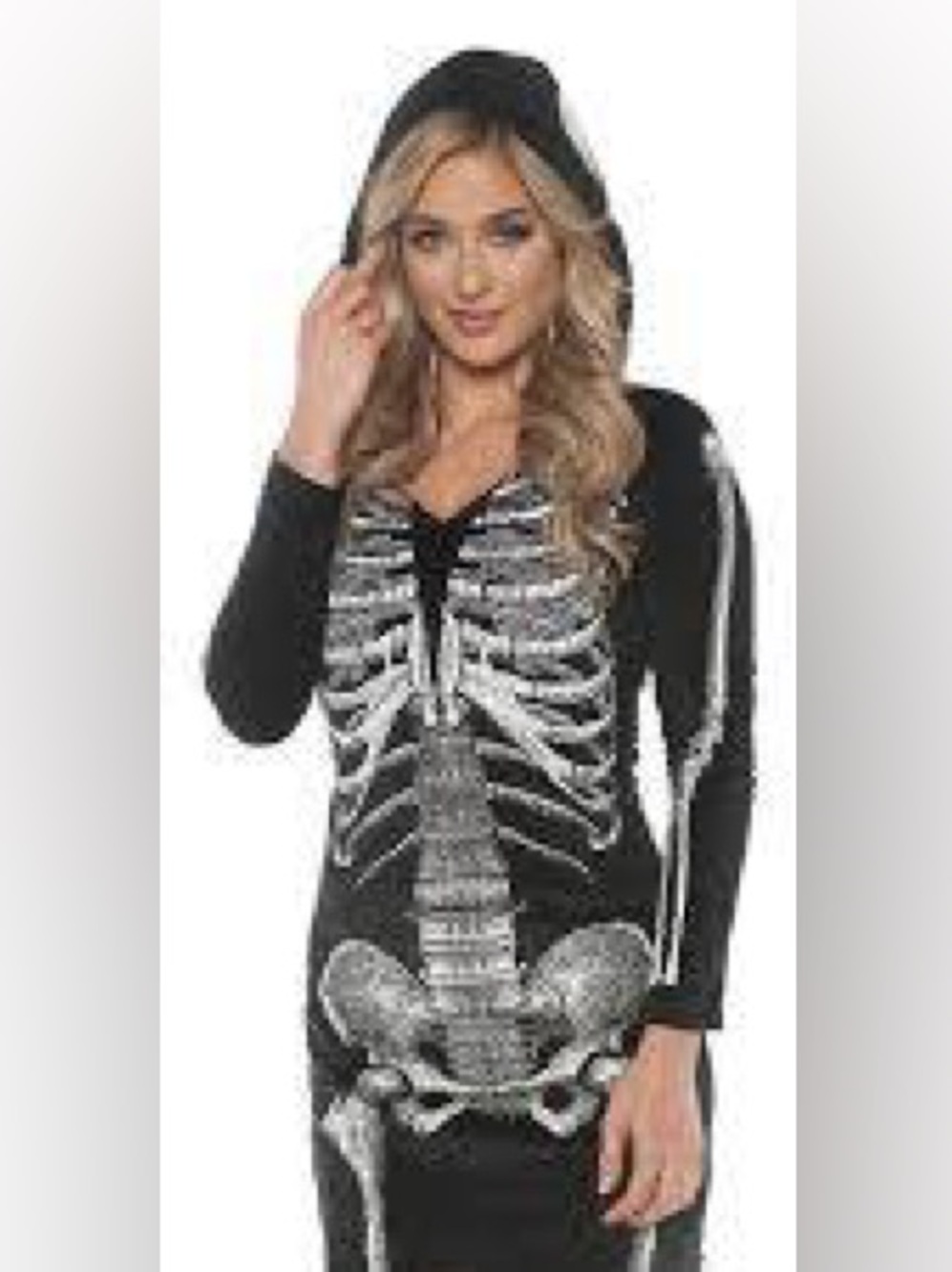 EUC Womens Size Small XS B&W Hooded Women's Skeleton Halloween Costume Dress